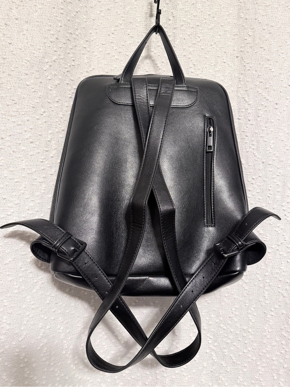 Minimalist Black Vegan Leather Backpack with Front Pocket - Picture 3 of 9
